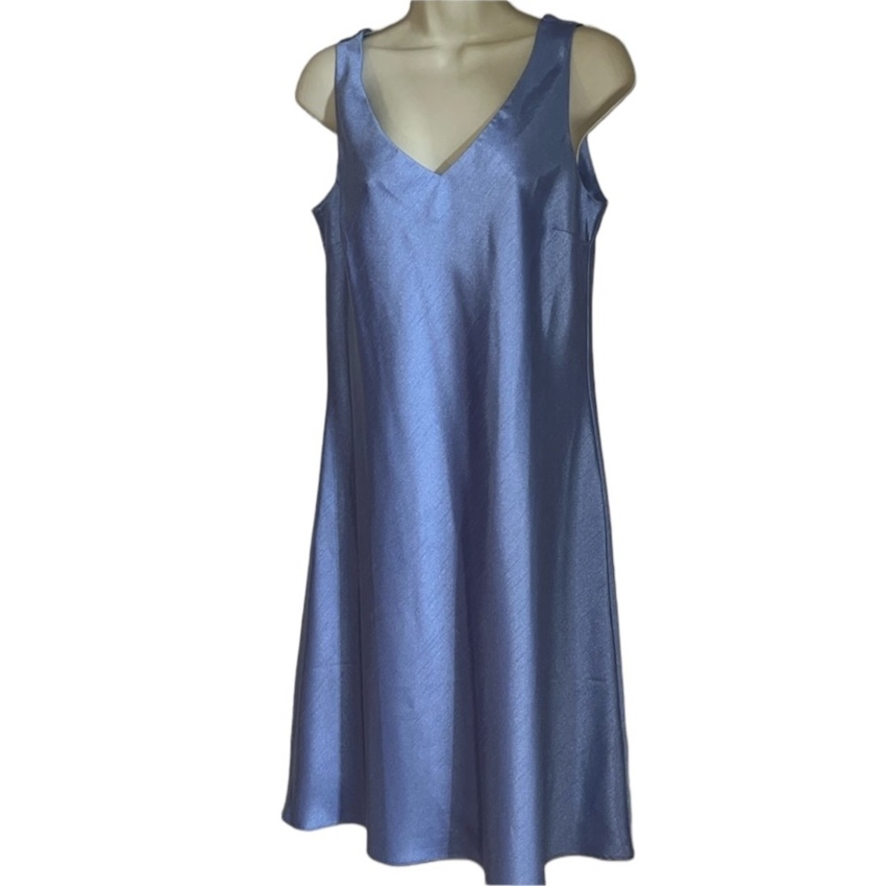 Coldwater Creek size 12 blue periwinkle silk like sleeveless V-neck dress